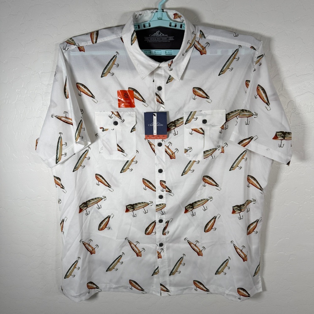 Croft & Barrow Shirt Mens wXL White Quick Dry Short Sleeve Outdoor Fishing New